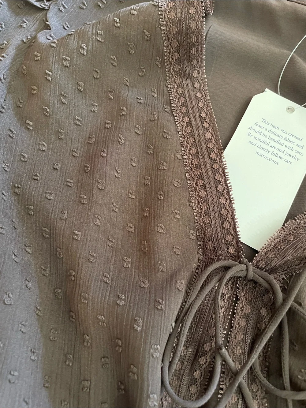 Abercrombie & Fitch Dark Brown Tie-Front Swiss Dot Peplum Blouse